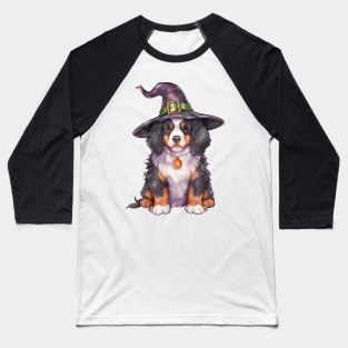 Watercolor Bernese Mountain Dog in Witch Hat Baseball T-Shirt